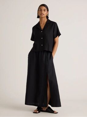 Quince 100% European Linen Maxi Skirt Black XL Lightweight Summer Coastal Beach